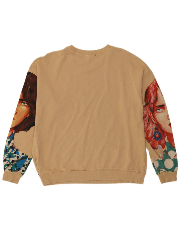 Damski sweter Zara z abstrakcyjnym wzorem, UK 16, duży, beżowy, bawełniany