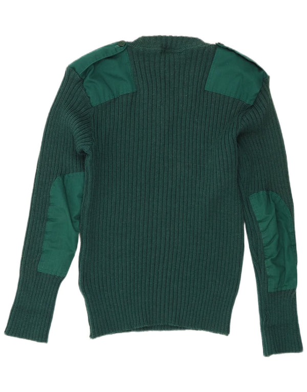 Vintage męski sweter wojskowy z dekoltem w szpic, średnio zielony, nowy wełniany