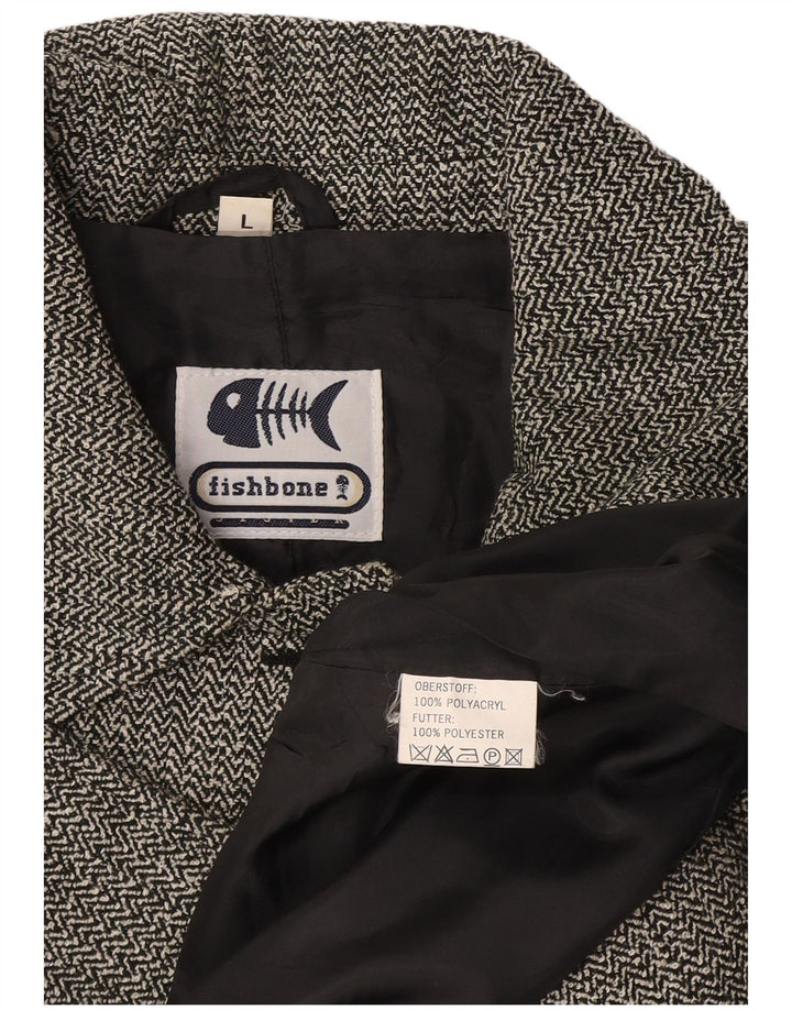 Płaszcz damski Fishbone UK 14, duży, czarny, akryl w jodełkę