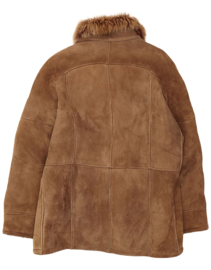 Vintage damska luźna kurtka shearling IT 50 XL, brązowa, klasyczna
