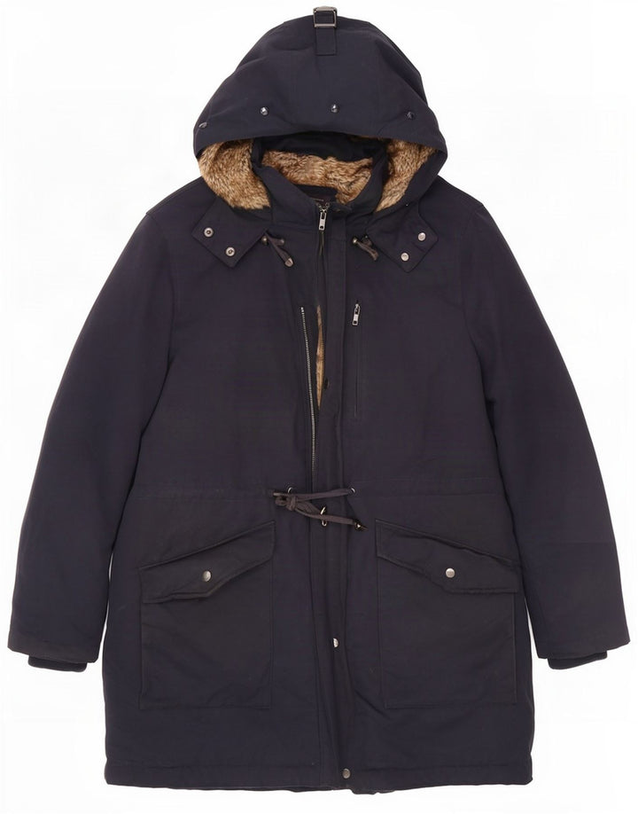 Marks & Spencer Damska kurtka parka z kapturem UK 20 3XL Granatowy poliester