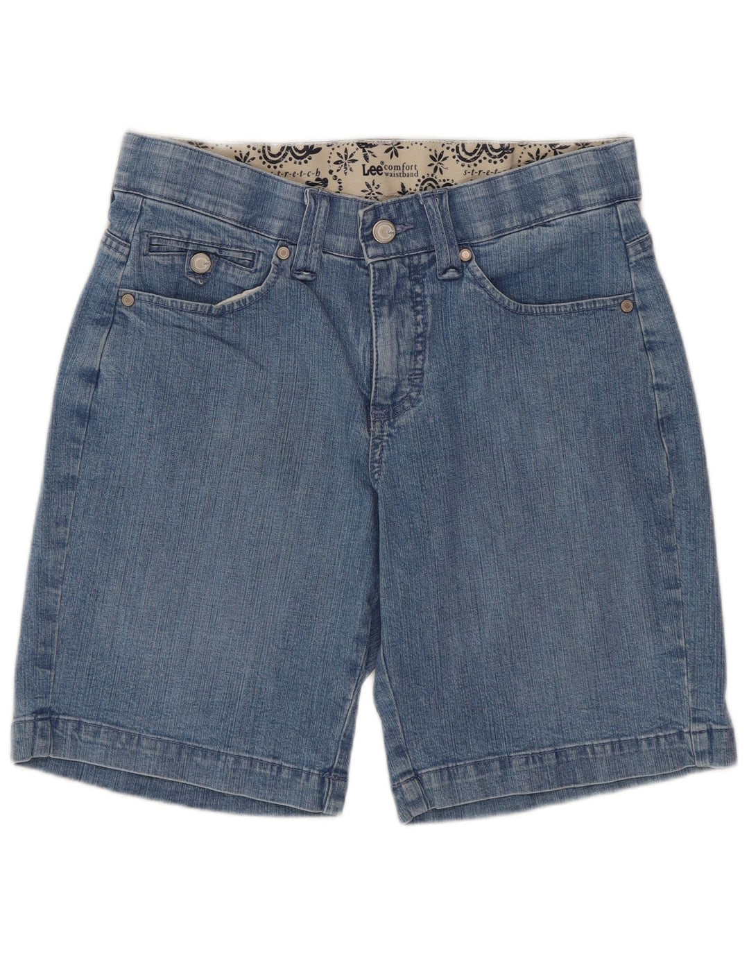 Damskie spodenki jeansowe LEE US 6 Medium W29, niebieska bawełna Paisley