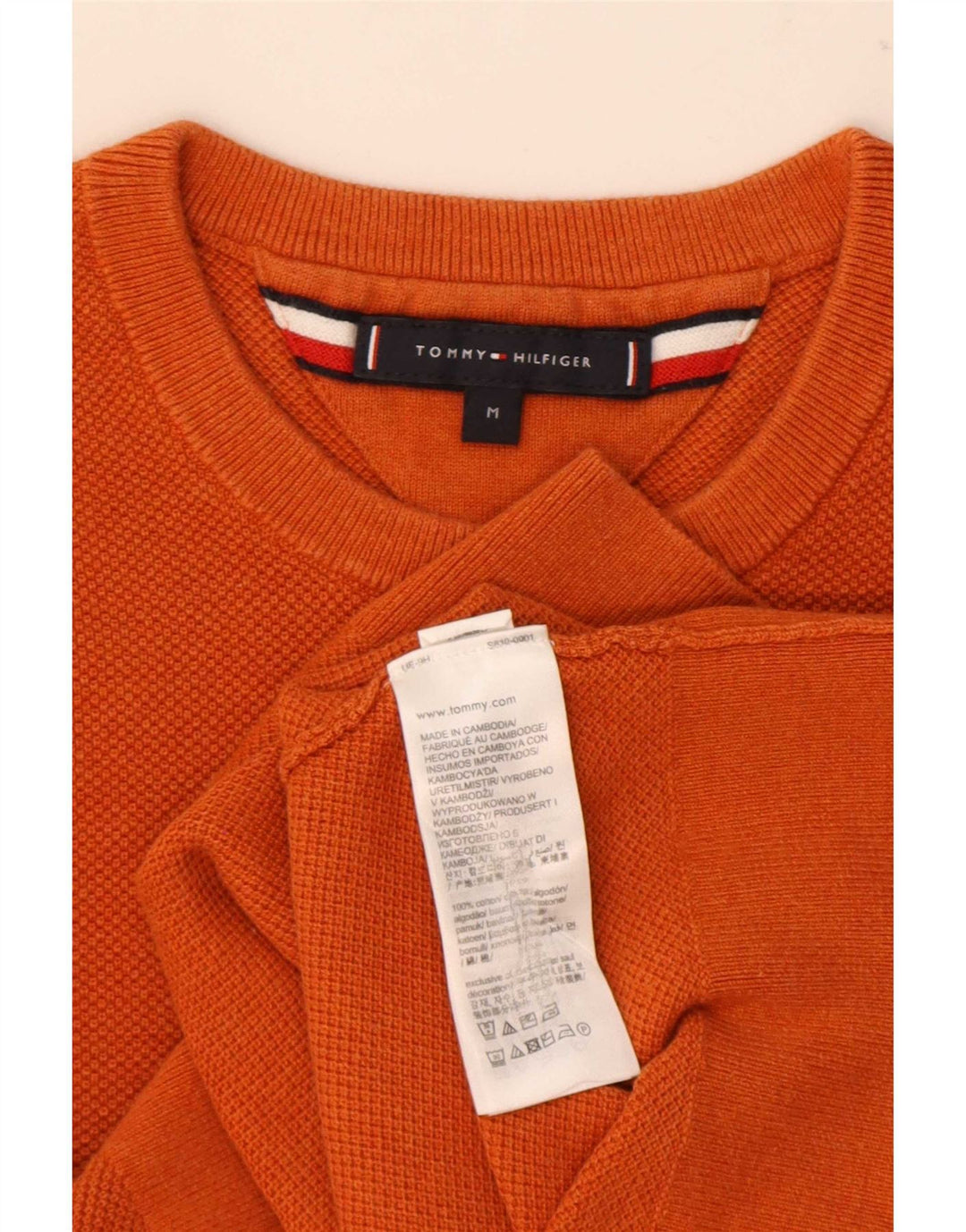 Męski sweter z okrągłym dekoltem Tommy Hilfiger, średniej wielkości pomarańczowa bawełna