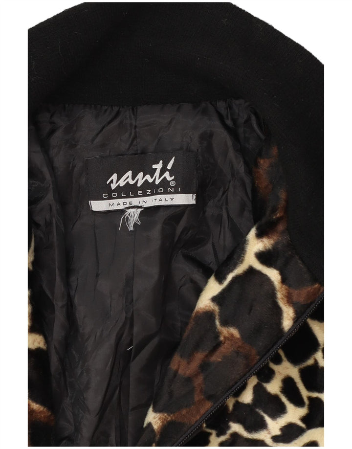 Damska kurtka bomberka w stylu vintage UK 12, średni czarny nadruk zwierzęcy