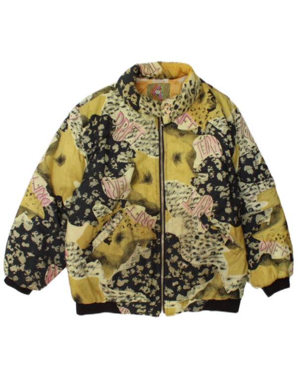 Damska kurtka bomber w stylu vintage z grafiką UK 18 XL Żółty nadruk zwierzęcy