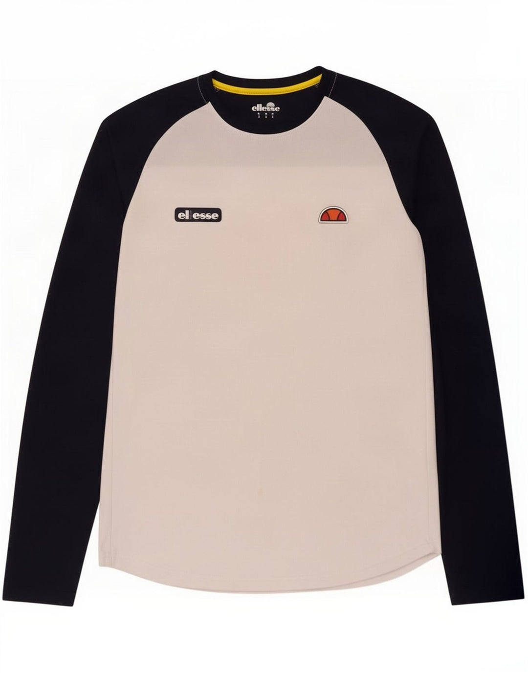 Ellesse Top męski z długim rękawem, mały, biały, z blokami kolorów, poliester
