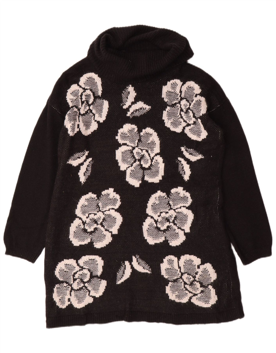 Marks & Spencer Damski sweter z golfem UK 14, średni czarny w kwiaty