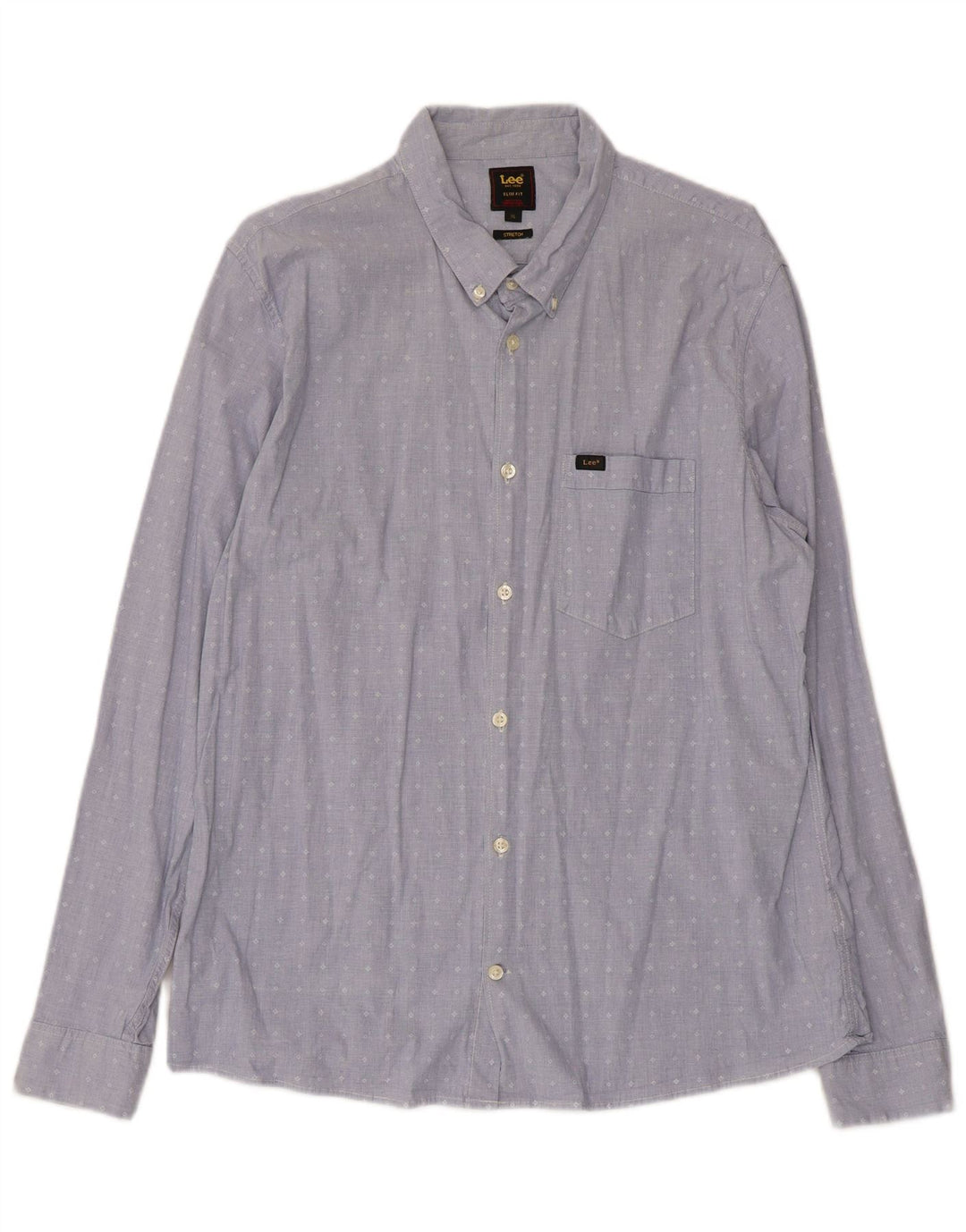 Męska koszula Lee ze stretchem, slim fit, XL, niebieska, z geometrycznej bawełny