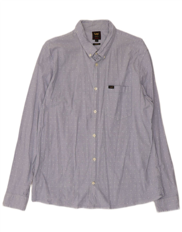 Męska koszula Lee ze stretchem, slim fit, XL, niebieska, z geometrycznej bawełny