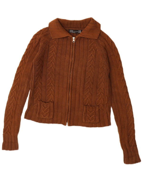 Sweter damski Zara z pełnym zamkiem, UK 10, mały, brązowy, bawełniany