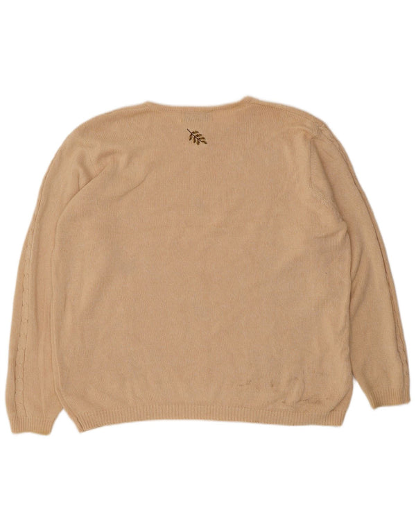 Damski sweter Tulchan z dekoltem w łódkę UK 18 XL Beżowa bawełniana w kwiaty