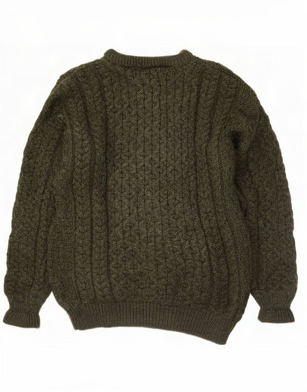 Aran Crafts Męski sweter z okrągłym dekoltem, mały, zielony, z wełny merynosów