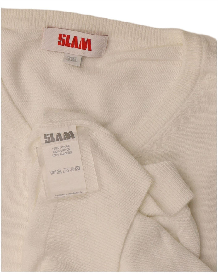 Męski sweter Slam z dekoltem w kształcie litery V, 3XL, biała bawełna