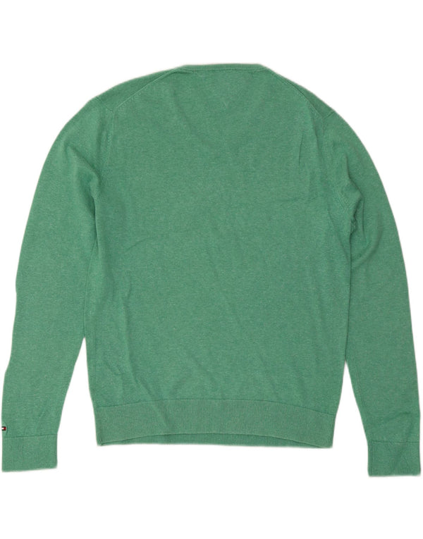 Męski sweter Tommy Hilfiger z dekoltem w kształcie litery V, XL, zielony, bawełniany