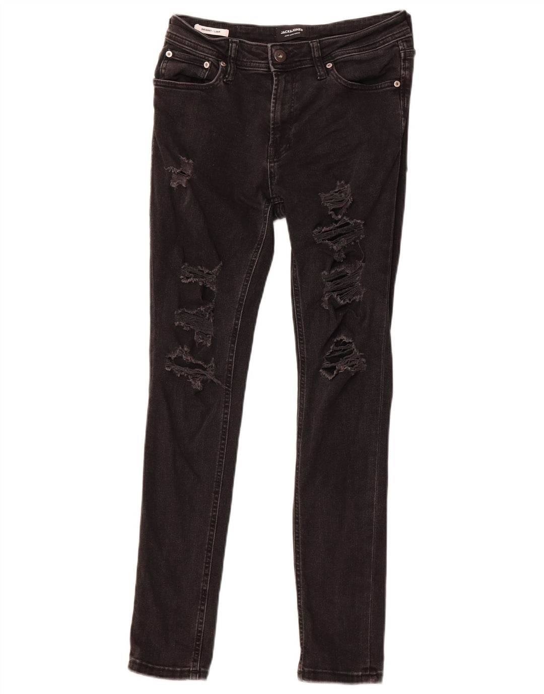 Jack & Jones Męskie Liam Distressed Skinny Jeans W30 L30 Czarna bawełna
