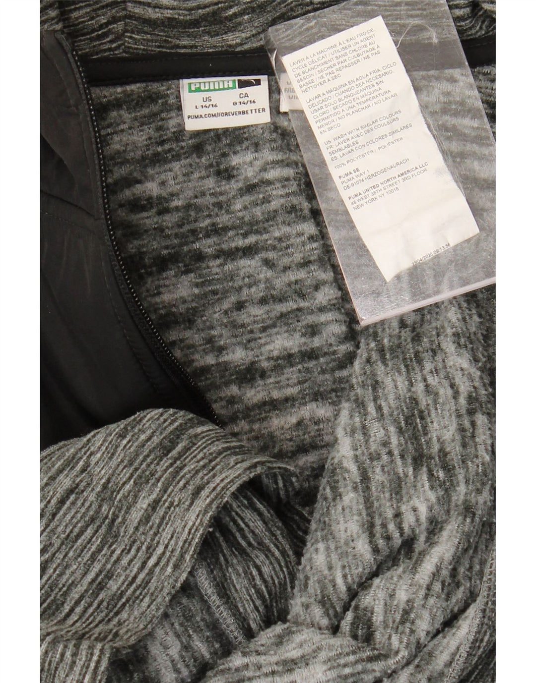 Chłopięcy sweter z kapturem i zamkiem PUMA, 14-15 lat, duży, szary, poliester z blokami kolorów