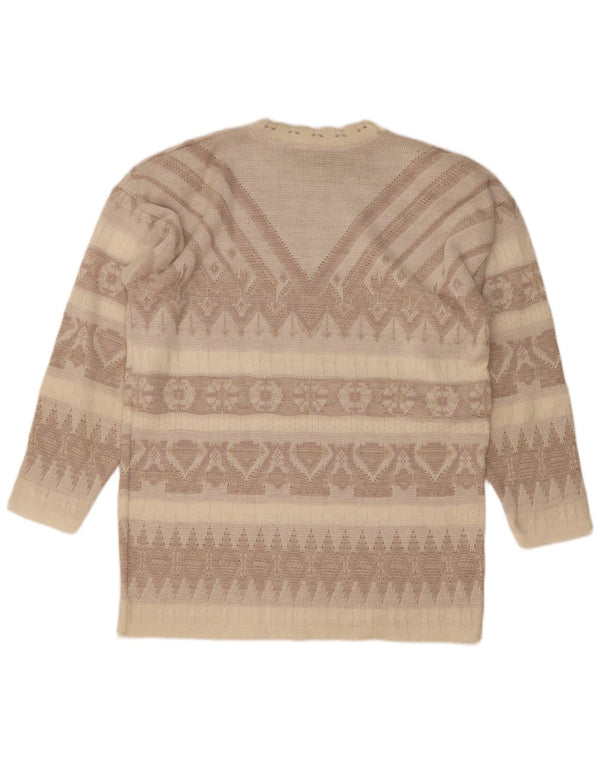 Sweter damski w stylu vintage z dekoltem w łódkę UK 14, duży, beżowy, geometryczny