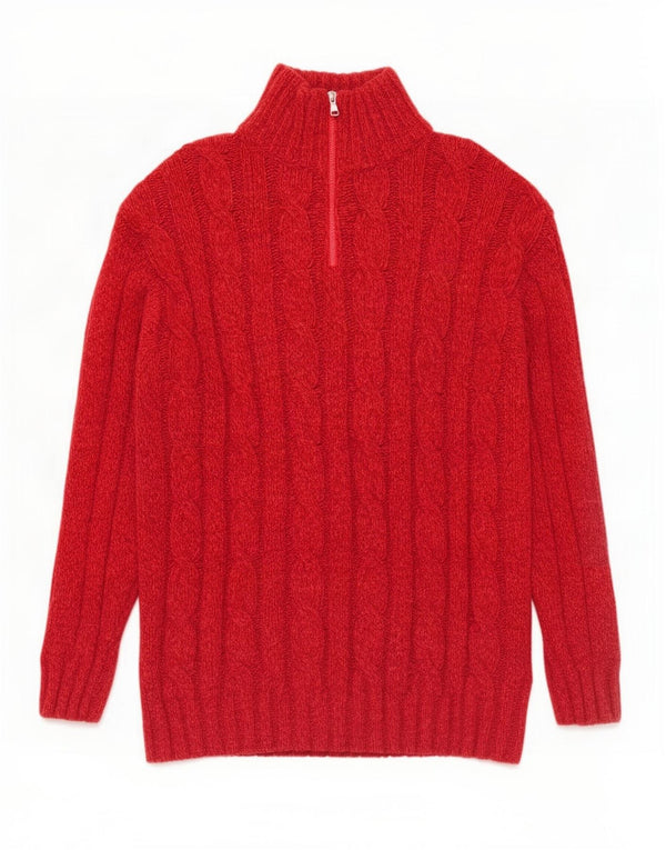 Vintage męski sweter z zamkiem błyskawicznym, duży, czerwony, wełniany