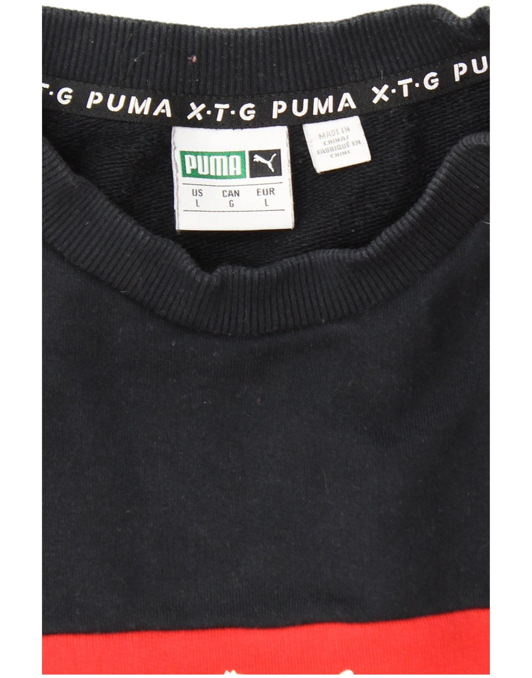 Męski sweter z grafiką PUMA, duży, czerwony, bawełniany z blokami kolorów