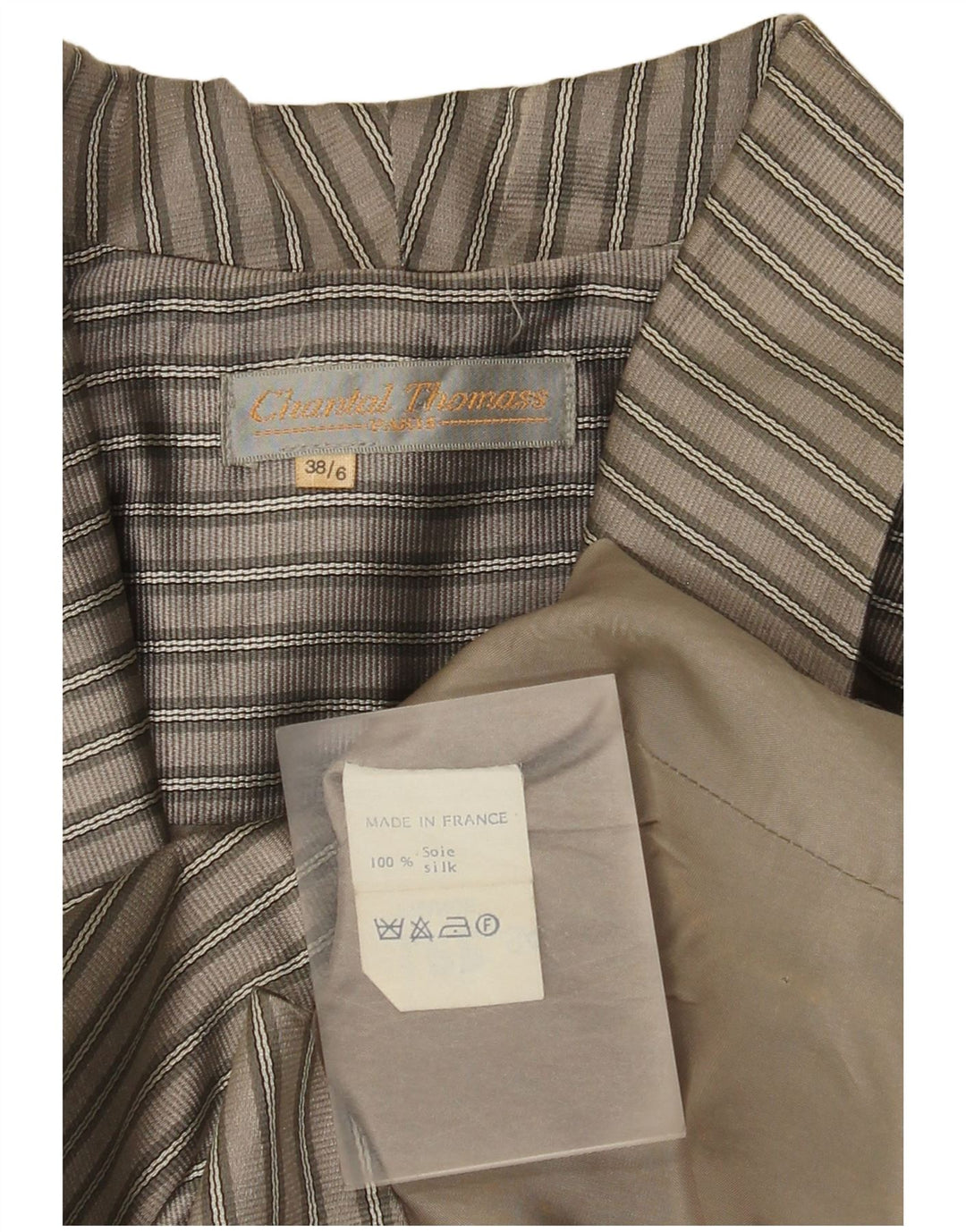 Vintage Womens Crop 2 Button Blazer Jacket EU 38 Medium Grey Striped Silk