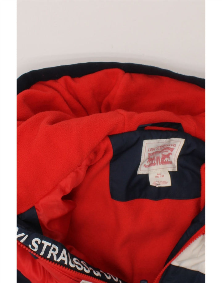 LEVI'S Boys Graphic Hooded Padded Jacket 5-6 Years Navy Blue Colourblock Vintage Levi's and Second-Hand Levi's from Messina Hembry 