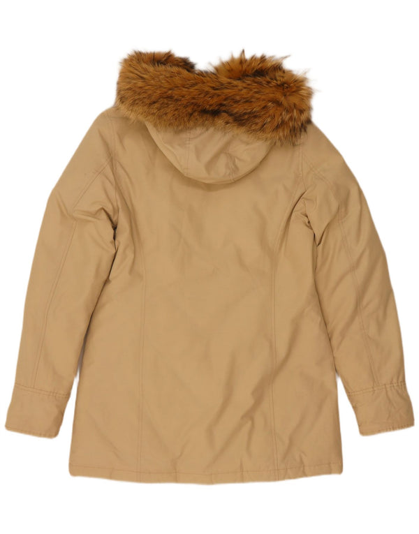 Woolrich Womens Hooded Padded Coat UK 14 Medium Beige Cotton