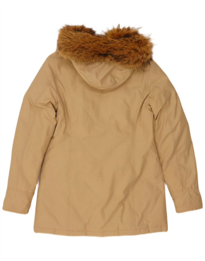 Damski ocieplany płaszcz z kapturem Woolrich UK 14, średni beż, bawełna