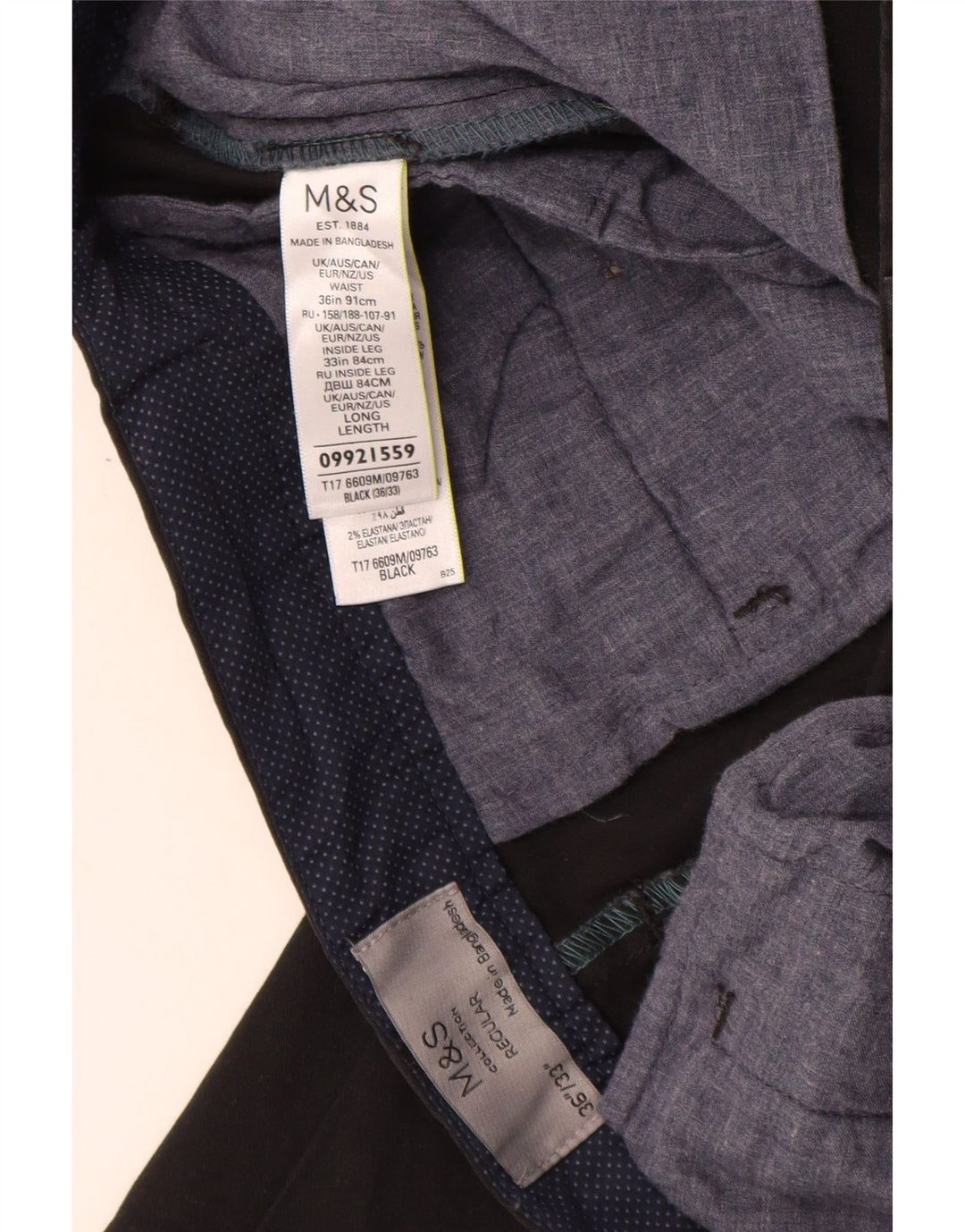 Męskie spodnie chino MARKS & SPENCER o regularnym kroju W36 L33 Czarna bawełna