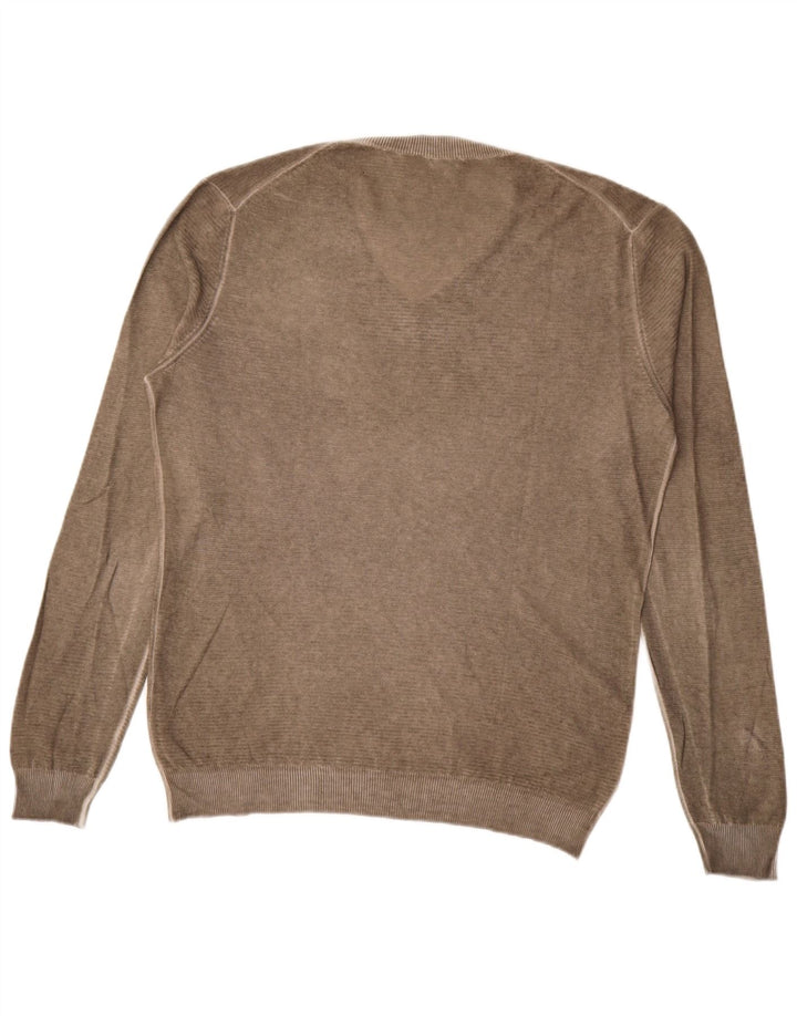 Męski sweter Sisley z dekoltem w kształcie litery V, duży, brązowy