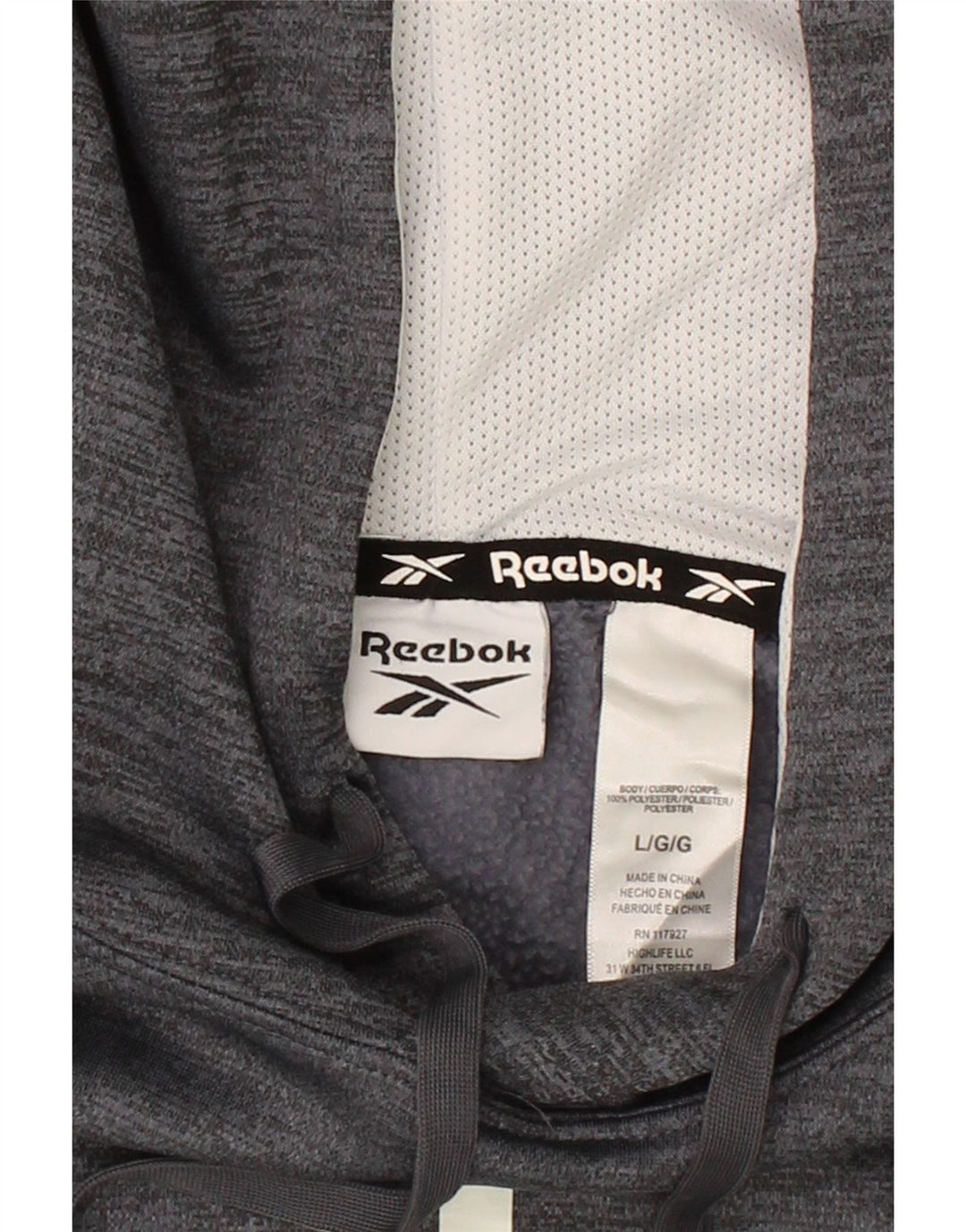 REEBOK Mens Graphic Hoodie Jumper Large Grey Polyester Vintage Reebok and Second-Hand Reebok from Messina Hembry 