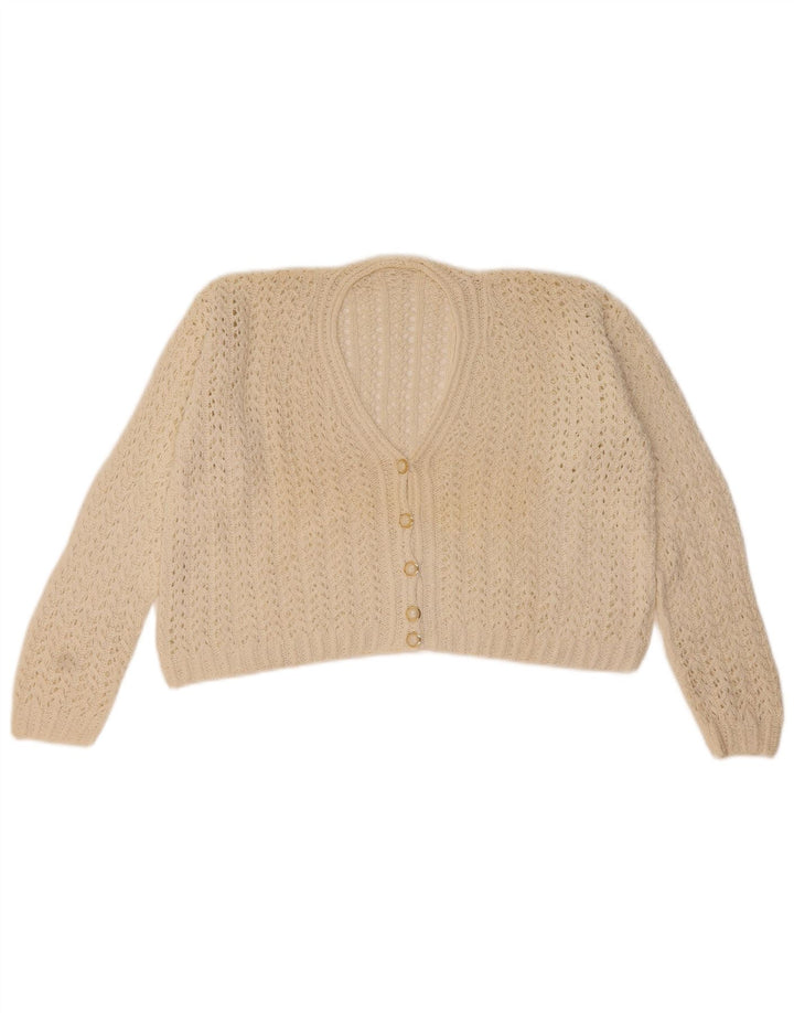 Sweter damski w stylu vintage, krótki kardigan UK 14, średni biały