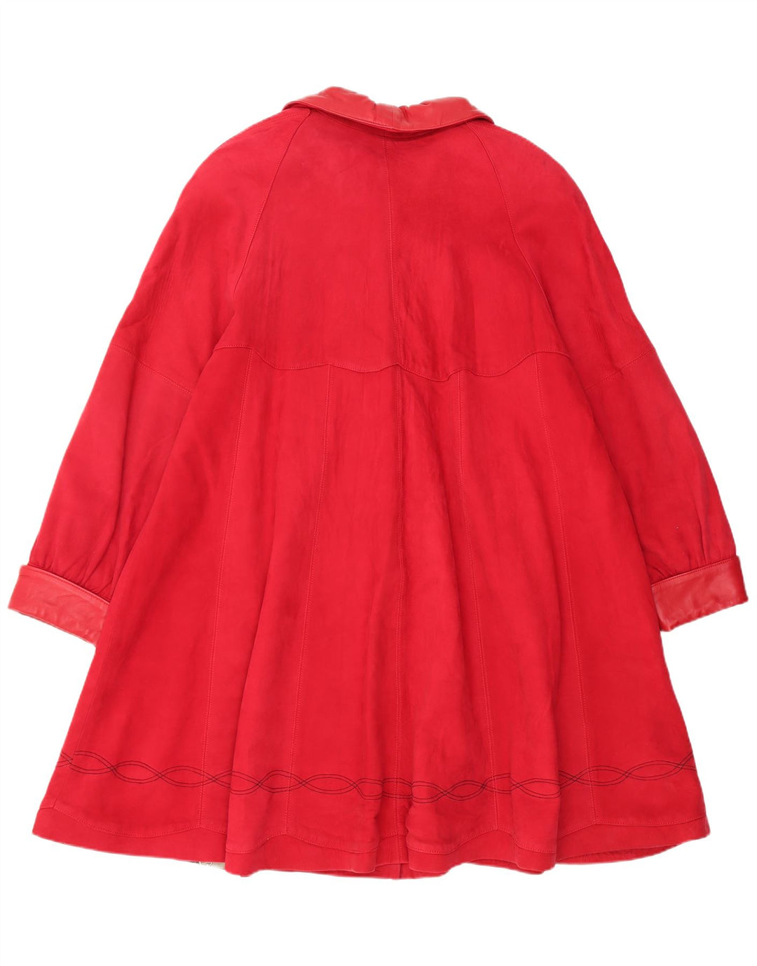 Vintage damski oversize'owy zamszowy płaszcz UK 14 średniej czerwonej skóry