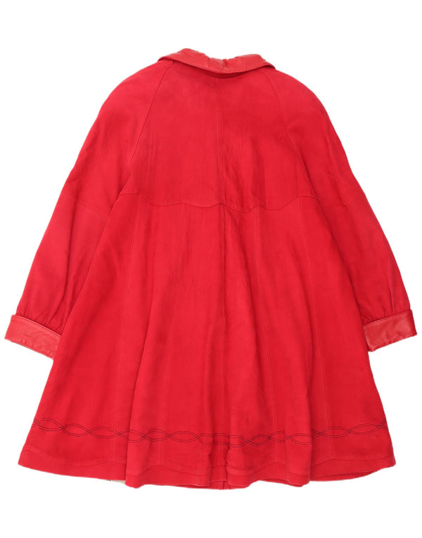 Vintage damski oversize'owy zamszowy płaszcz UK 14 średniej czerwonej skóry