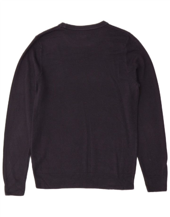 Marks & Spencer Męski sweter z okrągłym dekoltem, mały, granatowy, kaszmirowy