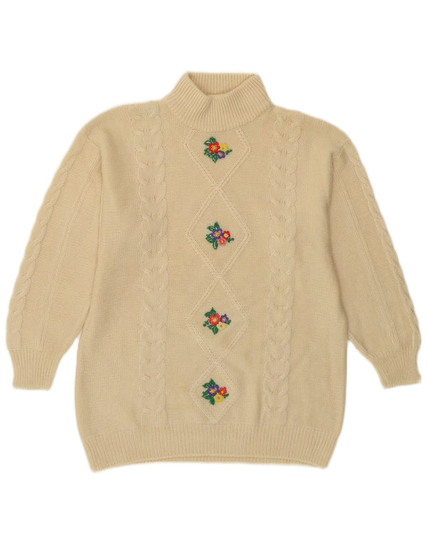 Sweter damski w stylu vintage z golfem UK 14, średni żółty kwiatowy