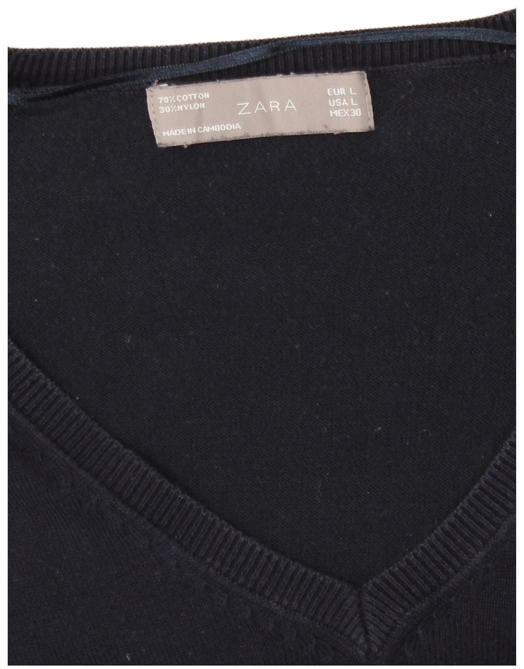 Sweter damski Zara z dekoltem w kształcie litery V, UK 16, duży, granatowy