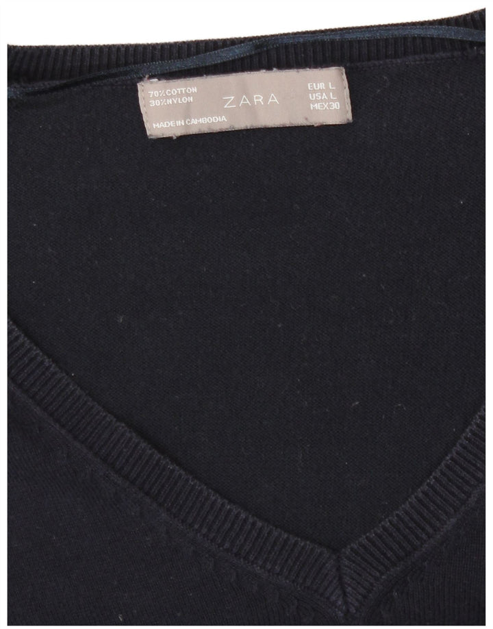 Sweter damski Zara z dekoltem w kształcie litery V, UK 16, duży, granatowy