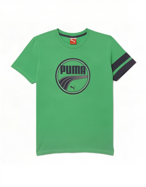 Puma Mens Graphic T-Shirt Top Small Green Colourblock Cotton
