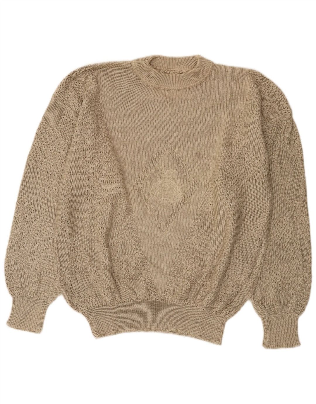 Sweter męski z okrągłym dekoltem w stylu vintage IT 54 XL, beżowy
