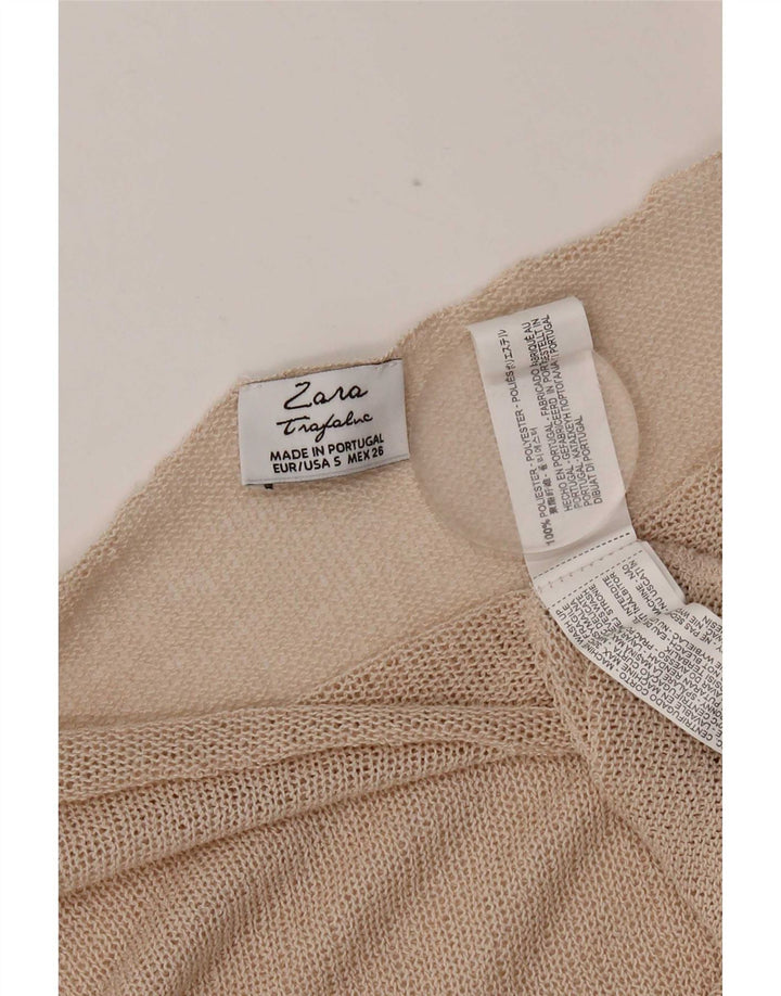 Damski krótki top Zara o kroju oversize z rękawem 3/4, UK 10, mały, beżowy poliester
