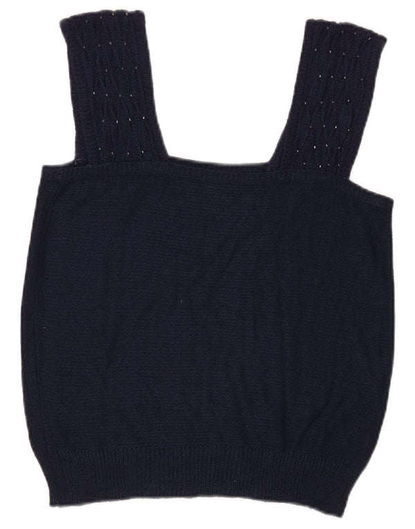 Vintage damski top na ramiączkach z dzianiny Crop UK 8, mały granatowy