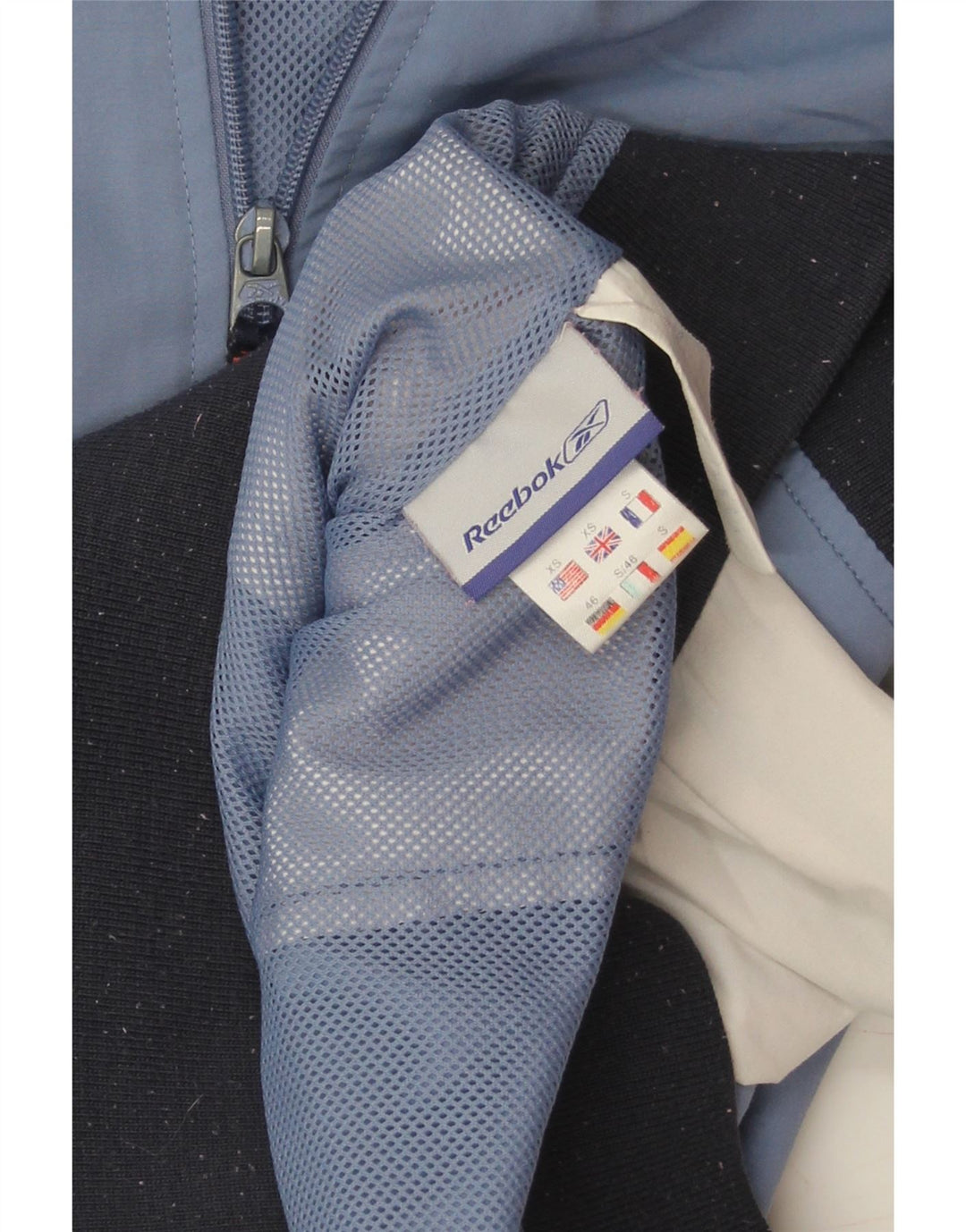 REEBOK Mens Loose Fit Tracksuit Top Jacket XS Blue Colourblock Polyester Vintage Reebok and Second-Hand Reebok from Messina Hembry 