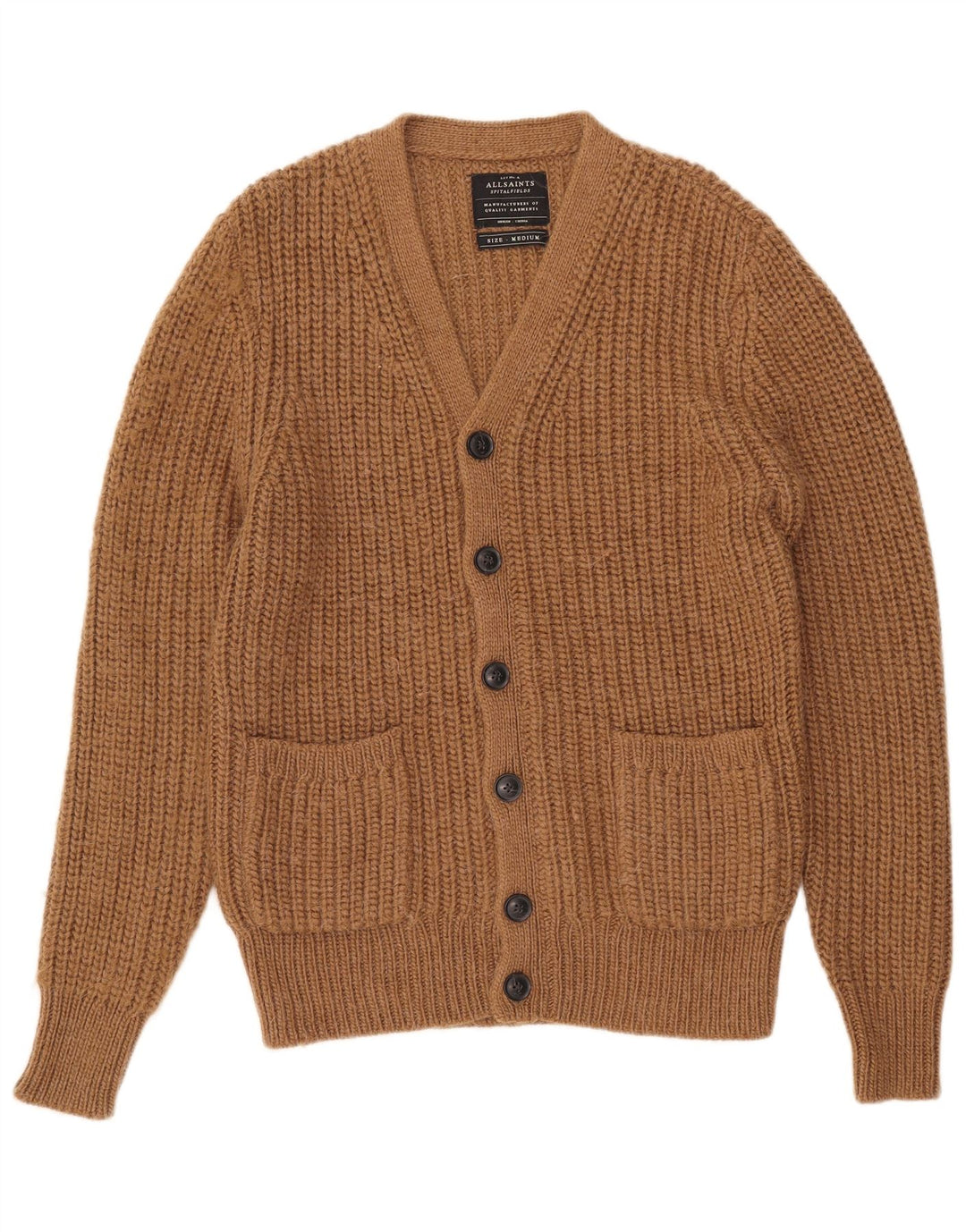 Męski sweter rozpinany All Saints, średni brąz, akryl