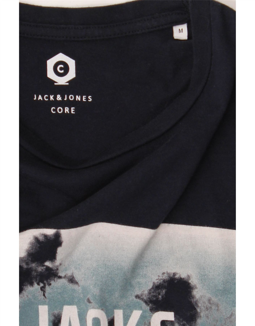 JACK & JONES Mens Graphic T-Shirt Top Medium Navy Blue Cotton Vintage Jack & Jones and Second-Hand Jack & Jones from Messina Hembry 