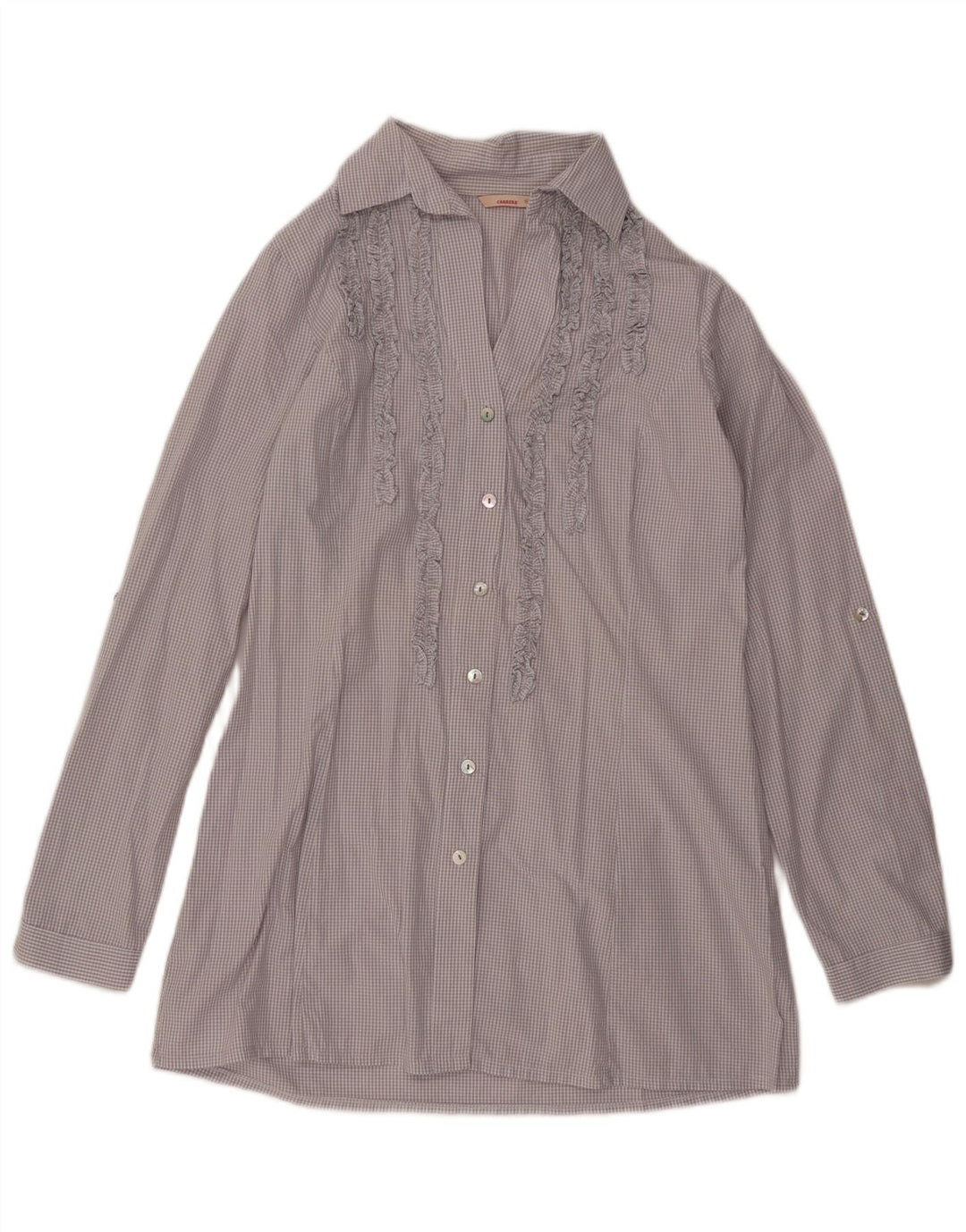 Damska bluzka koszulowa Carrera z długimi rękawami i falbanką, UK 18 XL, szara kratka