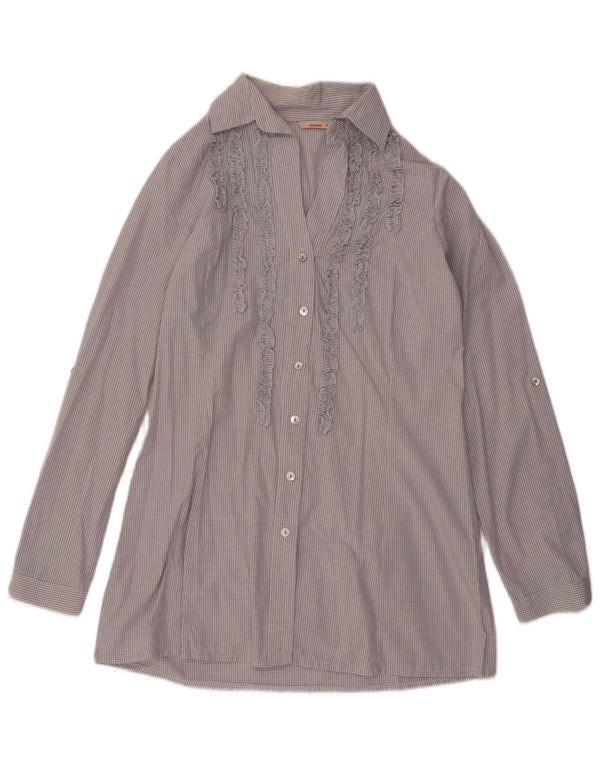 Carrera Womens Longline Ruffle Front Shirt Blouse UK 18 XL Grey Gingham