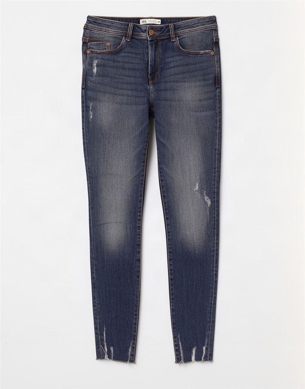 Damskie jeansy rurkowe Zara w trudnej sytuacji EU 40 Medium W30 L28 Niebieskie bawełniane