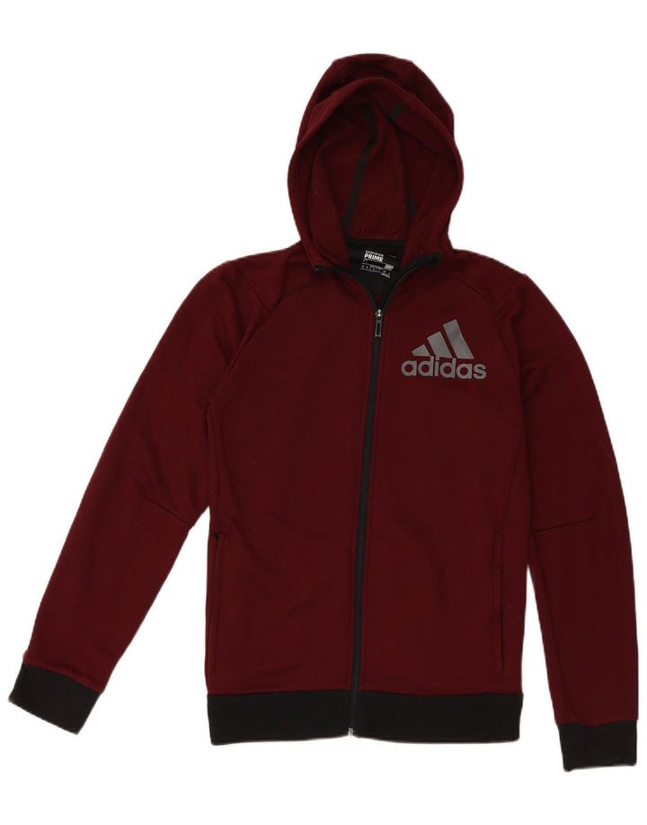 Adidas Męski sweter z kapturem i zamkiem błyskawicznym, mały, bordowy poliester
