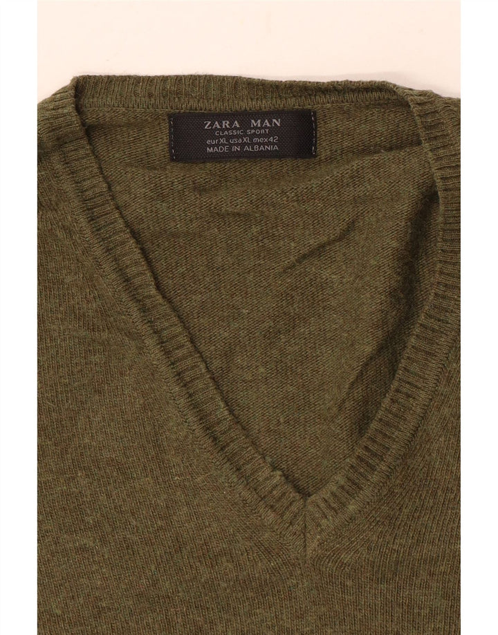 Męski sweter Zara z dekoltem w kształcie litery V, XL, khaki