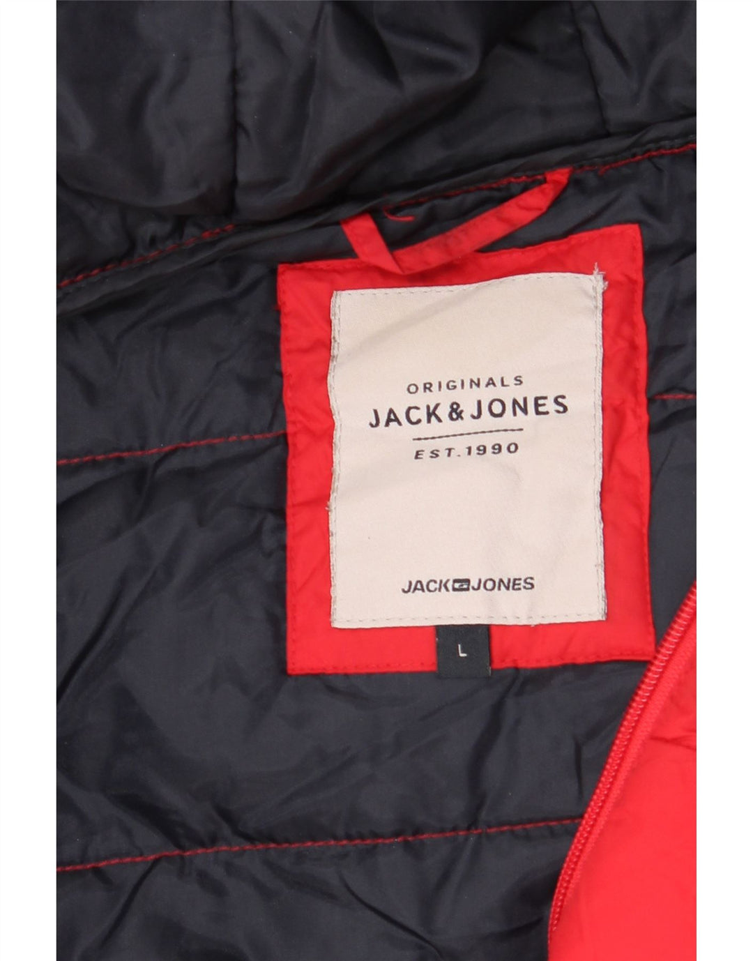 Męska ocieplana kurtka z kapturem JACK & JONES UK 40, duża czerwona